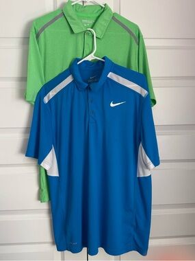 Nike Dri-FIT Blue Polo with White Accents & Green Nike Polo Lot Large